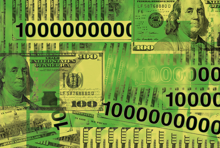 Several billion dollars. Conceptual image with american hundred dollar bills